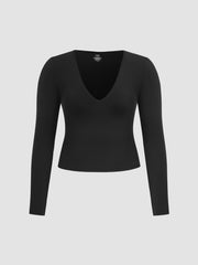 Second Skin Double Layered V-neck Long Sleeve Tee