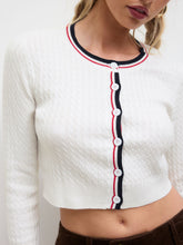 Cable Knit Round Neckline Contrasting Binding Cardigan