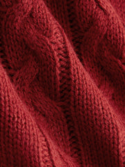 Cable Knit V-neck Solid Contrasting Binding Long Sleeve Top