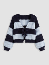 Knit V-neck Striped Tie Front Oversized Cardigan Curve & Plus