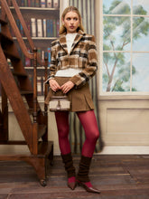 Wool-like Collar Checks Button Crop Jacket