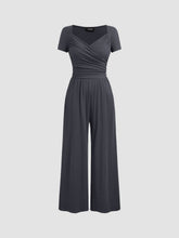V-neck Solid Ruched Straight Leg Jumpsuit