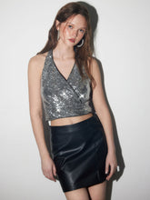 Sequins V-neck Halter Crop Top