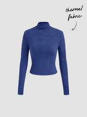 Thermal Cotton-blend Stand Collar Solid Long Sleeve Tee