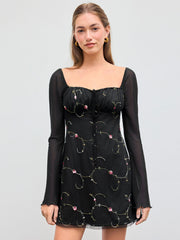 Mesh Sweetheart Neckline Floral Mini Dress