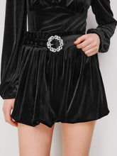 Velvet Mid Rise Bubble Hem Shorts With Belt