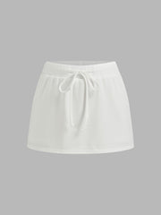 Cotton-blend Low Rise Knotted Mini Skort