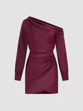 Asymmetrical Neck Pleated Wrap Mini Dress