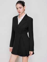 Collar Pleated Mini Blazer Dress