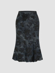 Mid Rise Floral Ruched Maxi Skirt Curve & Plus