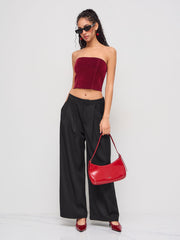 Stretch Denim Zipper Cropped Tube Top