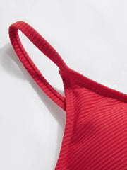 Rib Fabric V-neck Twist Triangle Full Coverage Bikini Set Curve & Plus