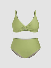 Rib Fabric V-neck Twist Triangle Full Coverage Bikini Set Curve & Plus