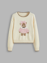 Knit Round Neckline Bear Contrasting Binding Sweater