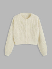 Knit Round Neckline Button Cardigan