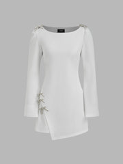 Round Neckline Solid Bowknot Mini Dress