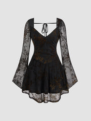Sweetheart Lace Floral Knotted Mini Dress