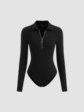 Cotton-blend Collar Zipper Bodysuit
