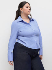 Woven Collar Striped Long Sleeve Shirt Curve & Plus