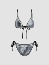 V-neck Gingham Bowknot Triangle Tie Side Bikini Set