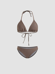 Halter Triangle Bikini Set With Floral Sarong