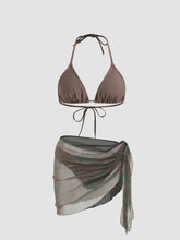 Halter Triangle Bikini Set With Floral Sarong