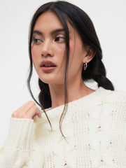 Cable Knit Round Neckline Oversized Sweater