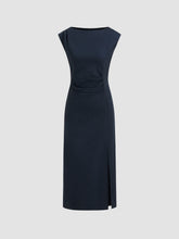 Boat Neck Ruched Split Maxi Dress