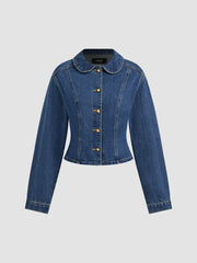 Denim Collar Cinched Waist Jacket