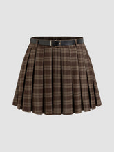Mid Rise Plaid Pleated Mini Skirt With Belt Curve & Plus