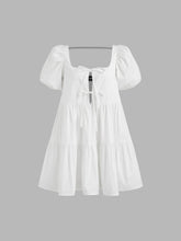 100% Cotton Tie Front Bow Smock Mini Dress