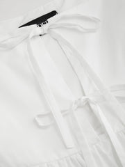 100% Cotton Tie Front Bow Smock Mini Dress