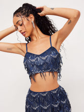 Sequin V-neck Zipper Crop Cami Top