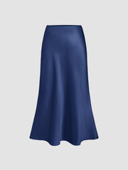 Satin Solid Ruffle Maxi Skirt