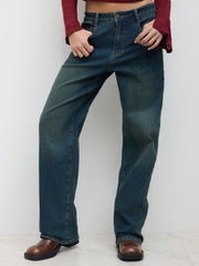 Brushed Cider Denim Low Rise Straight Leg Jeans