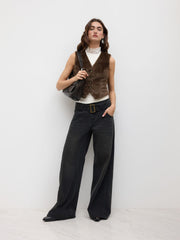 Fleece V-neck Button Cropped Waistcoat