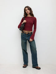 Brushed Cider Denim Low Rise Straight Leg Jeans