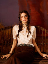 High Neck Lace See-through Short Sleeve Blouse