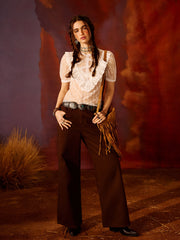 High Neck Lace See-through Short Sleeve Blouse