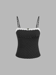 Cotton-blend Polka Dot Broderie Anglaise Trim Rose Cami Top