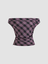 Off-shoulder Tartan Ruched Crop Top
