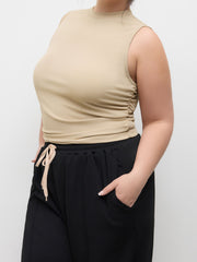 Ruched Tank Top & Elastic Waist Knotted Trousers Set Curve & Plus