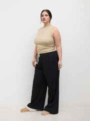 Ruched Tank Top & Elastic Waist Knotted Trousers Set Curve & Plus