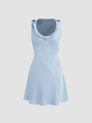 Satin Round Neckline Twist Mini Dress