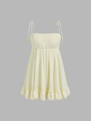 Chiffon Bowknot Cut Out Ruffle Mini Dress