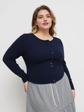 Round Neckline Button Up Long Sleeve Top Curve & Plus