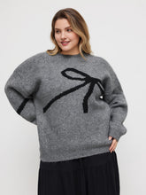 Knit Round Neckline Bowknot Oversized Sweater Curve & Plus
