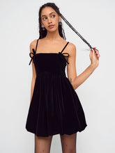 Velvet Bowknot Bubble Hem Mini Dress