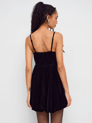 Velvet Bowknot Bubble Hem Mini Dress