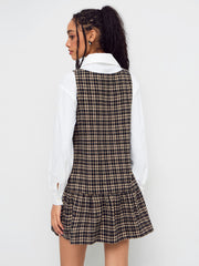 Wool-like Boat Neck Tartan Bowknot Mini Dress